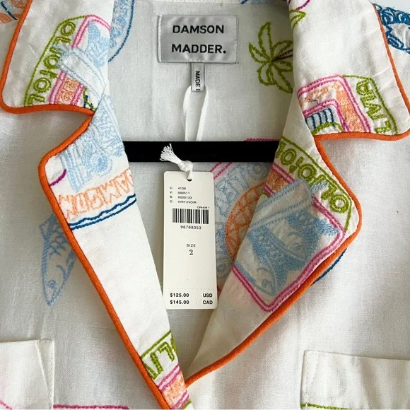 Damson Madder White Chlo Linen-Blend Embroidered Buttondown Shirt US 2 NWT - Picture 8 of 16